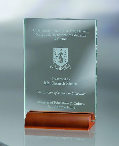 Plaque w/ Wood Base – Small Awards - Jade Glass Wood