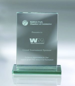 Vertical Plaque w/ Base 4 inch Awards - Jade Glass Plaque