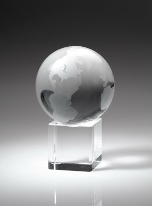 Globe on Cube w/o Line – 110mm, Large Paperweights - Crystal Large