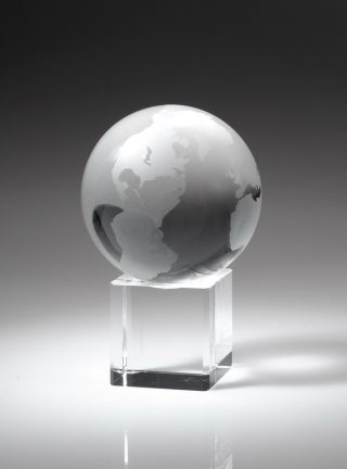 Globe on Cube w/ Line – 60mm, small Paperweights - Crystal Small