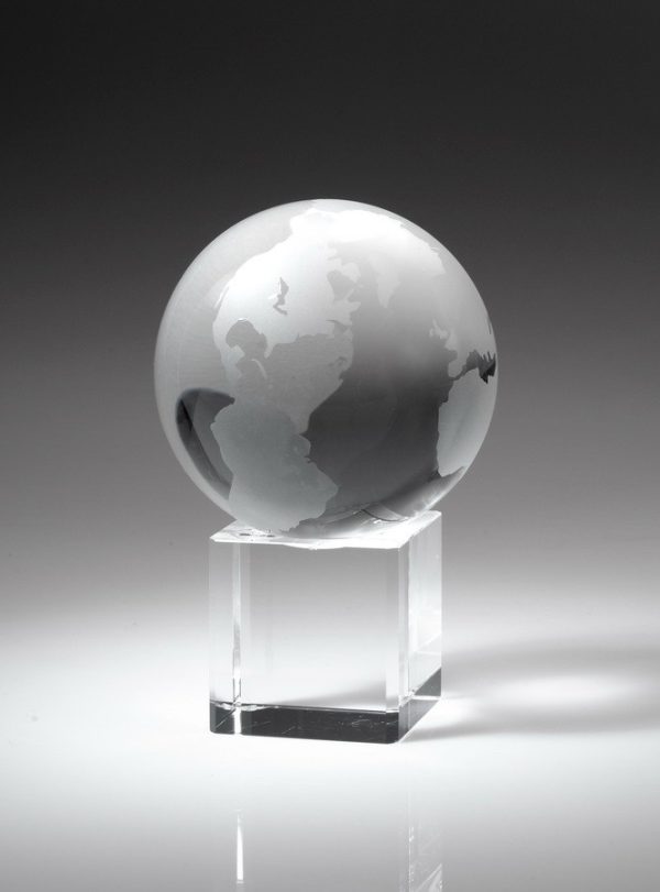 Globe on Cube w/ Line – 80mm, medium Paperweights - Crystal Medium