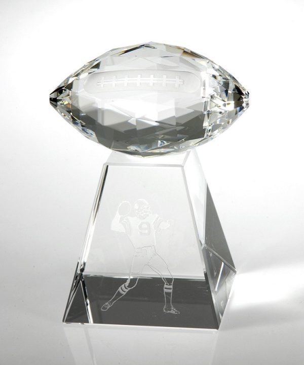 Faceted Football w/ Tall Base – Small Awards - Crystal Small