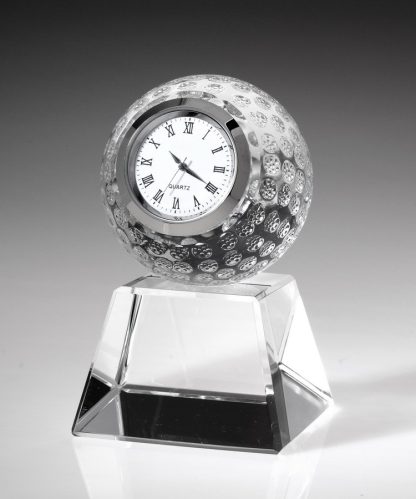 60mm Golf Ball Clock w/ Base Awards - Crystal Golf ball
