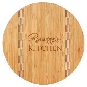 Round Bamboo Cutting Board with Butcher Block Inlay