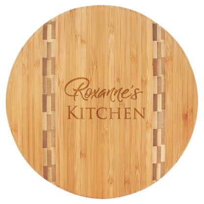 9-3/4 inch Round Bamboo Cutting Board with Butcher Block Inlay Cutting Boards Bamboo