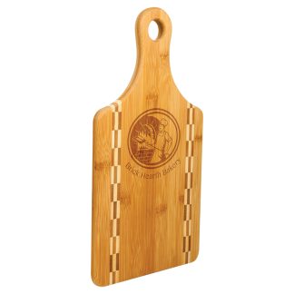 13-1/2 inch x 7 inch Paddle Shaped Bamboo Cutting Board with Butcher Block Inlay Cutting Boards Bamboo