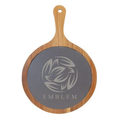 Round Acacia Wood/Slate Serving Board 8 inch Serving Serving