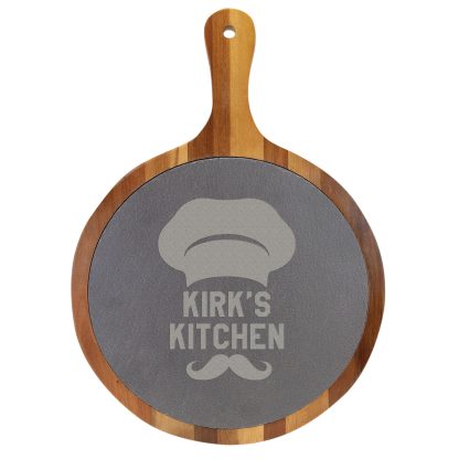 Round Acacia Wood/Slate Serving Board 10 inch Serving Serving