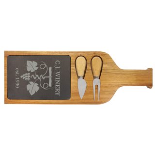 Acacia Wood/Slate Serving Board with Two Tools Serving Slate