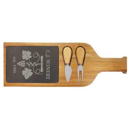 Acacia Wood/Slate Serving Board with Two Tools Serving Serving