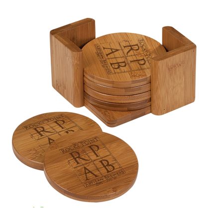 Bamboo Round 6-Coaster Set with Holder Coasters Bamboo