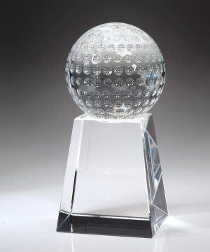 Golf Ball w/ Tall Base – Large Paperweights - Crystal Large
