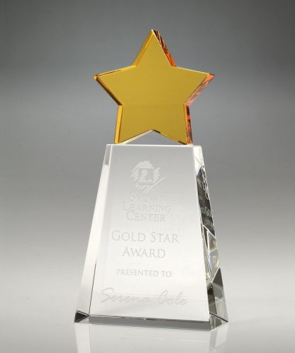 Golden Star on Clear Base – Medium Awards - Crystal Star Star