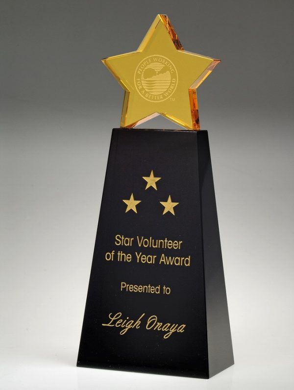 Golden Star on Black Base – Large Awards - Crystal Star