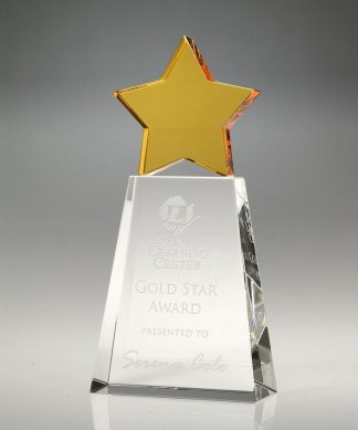 Golden Star on Clear Base – Large Awards - Crystal Star Star